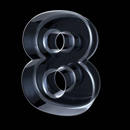 Transparent x-ray number 8 EIGHT. 3D render illustration on black backgroundの写真素材