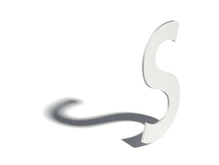 Drop shadow font. Letter S. 3D render illustration isolated on white backgroundの写真素材