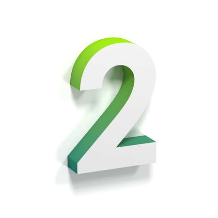 Green gradient and soft shadow number TWO - 2. 3D render illustration isolated on white backgroundの写真素材