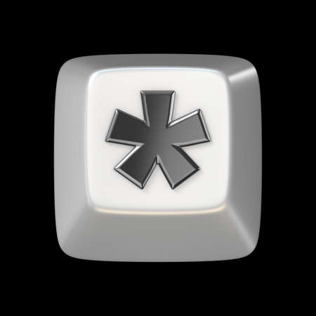 Computer keyboard key asterisk sign 3D render illustration isolated on black background