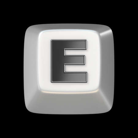 Computer keyboard key FONT. Letter E 3D render illustration isolated on black backgroundの写真素材
