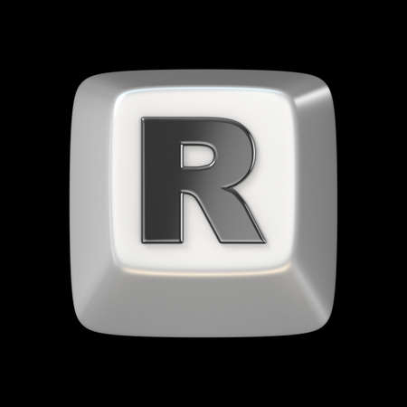 Computer keyboard key FONT. Letter R 3D render illustration isolated on black backgroundの写真素材
