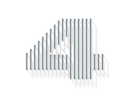 Silver, steel wire font. Number FOUR 4 with vertical shadows. 3D render illustration isolated on white backgroundの写真素材