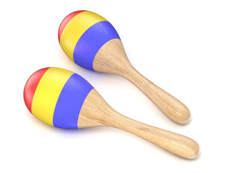 Wooden toy maracas. 3D render illustration isolated on white background