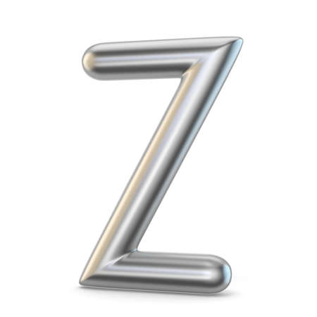 Metal alphabet symbol. Letter Z 3D render illustration isolated on white backgroundの写真素材