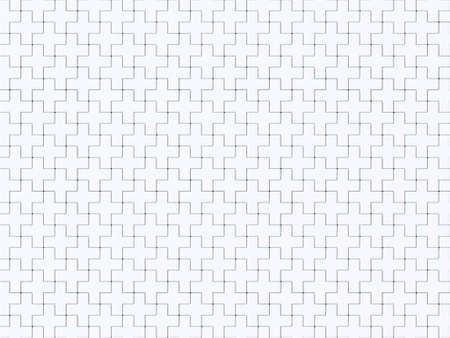 White abstract seamless background made of plus jigsaw puzzle pieces. 3D render illustration