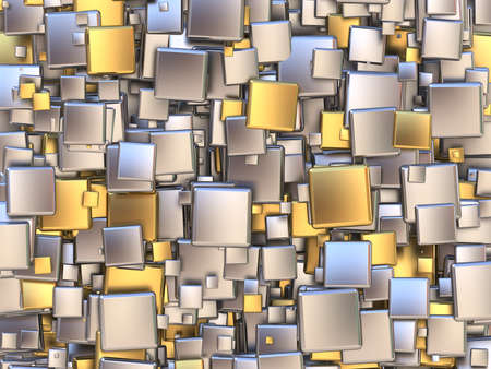 Abstract background made of golden and silver tiles. 3D render illustration