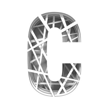Paper cut out font letter C 3D render illustration isolated on white backgroundの写真素材