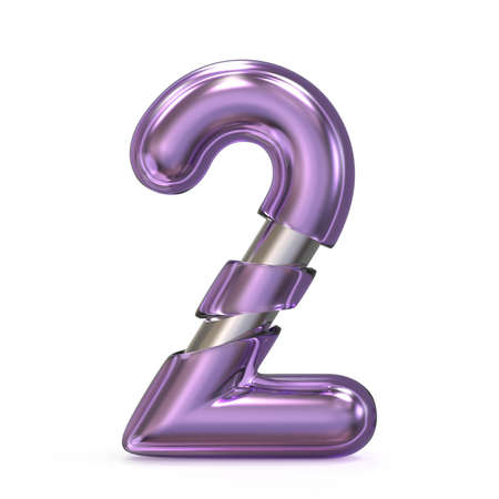 Purple gem with metal core font NUMBER 2 TWO 3D render illustration isolated on white background