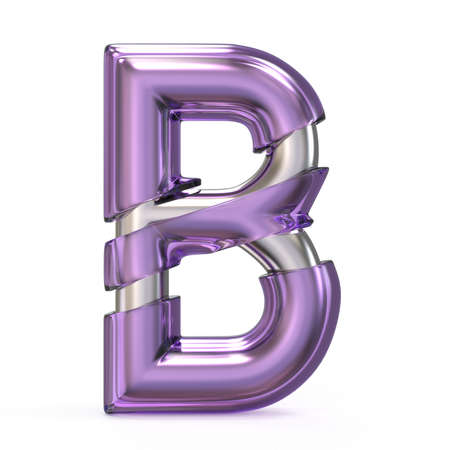Purple gem with metal core font LETTER B 3D render illustration isolated on white backgroundの写真素材