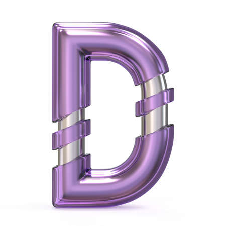 Purple gem with metal core font LETTER D 3D render illustration isolated on white backgroundの写真素材