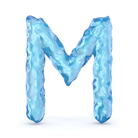 Ice font letter M 3D render illustration isolated on white backgroundの写真素材