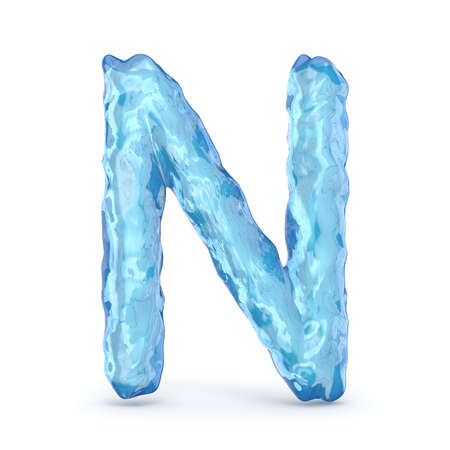 Ice font letter N 3D render illustration isolated on white backgroundの写真素材