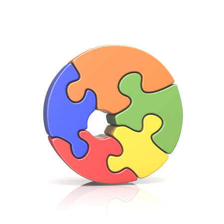 Puzzle jigsaw number ZERO 0 3D render illustration isolated on white backgroundの写真素材