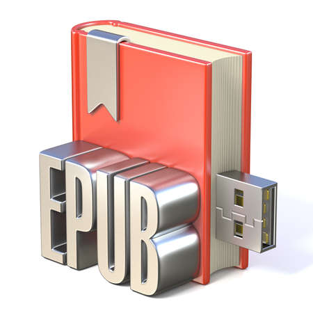 eBook icon metal EPUB red book USB 3D render illustration isolated on white backgroundの写真素材