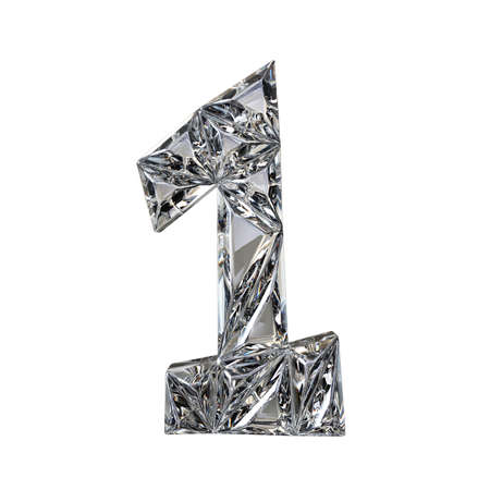Crystal triangulated font number ONE 1 3D render illustration isolated on white background