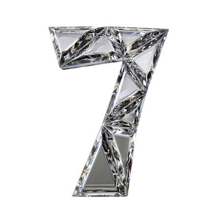 Crystal triangulated font number SEVEN 7 3D render illustration isolated on white background