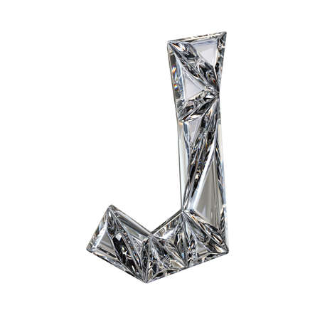Crystal triangulated font letter J 3D render illustration isolated on white backgroundの写真素材