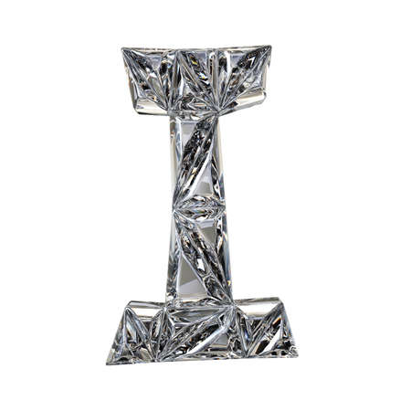Crystal triangulated font letter I 3D render illustration isolated on white backgroundの写真素材