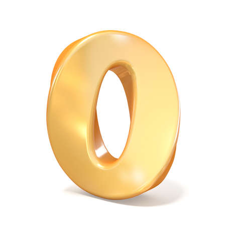 Orange twisted font number ZERO 0  3D render illustration isolated on white backgroundの写真素材