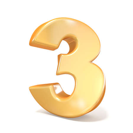 Orange twisted font number THREE 3 3D render illustration isolated on white backgroundの写真素材