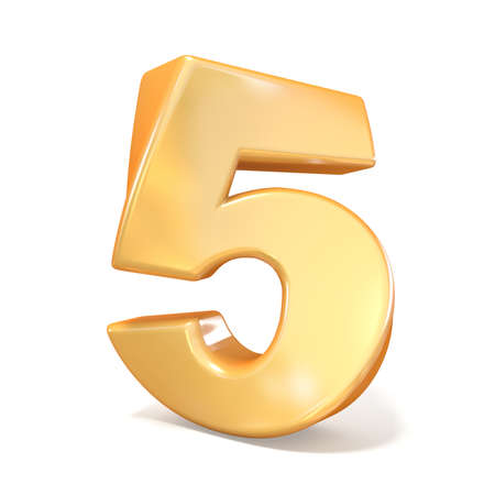 Orange twisted font number FIVE 5 3D render illustration isolated on white backgroundの写真素材