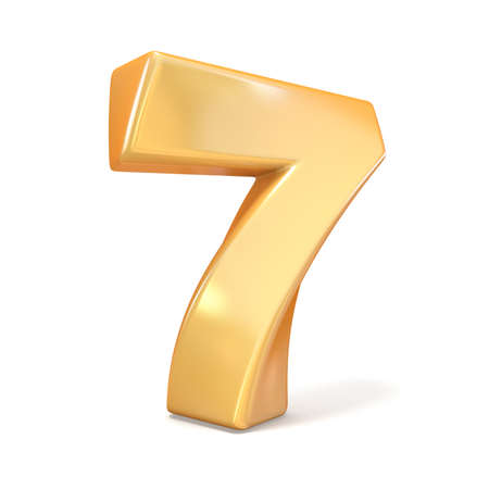 Orange twisted font number SEVEN 7 3D render illustration isolated on white backgroundの写真素材