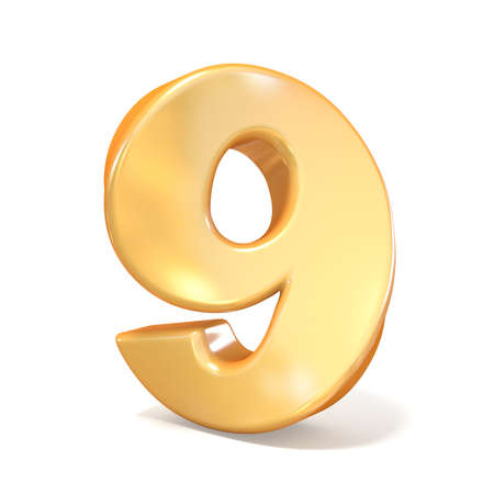 Orange twisted font number NINE 9 3D render illustration isolated on white backgroundの写真素材