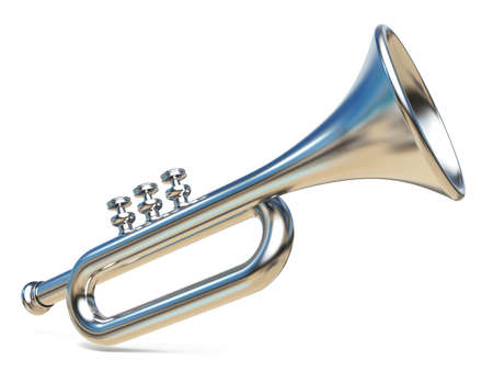Simple silver trumpet 3D render illustration isolated on white backgroundの写真素材
