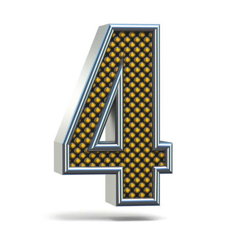 Chrome metal orange dotted font Number FOUR 4 3D render illustration isolated on white backgroundの写真素材