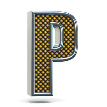 Chrome metal orange dotted font Letter P 3D render illustration isolated on white backgroundの写真素材
