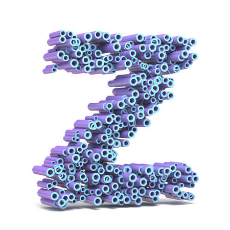 Purple blue font made of tubes LETTER Z 3D render illustration isolated on white backgroundの写真素材