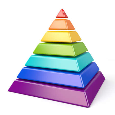 Colorful pyramid with seven levels 3D render illustration isolated on white backgroundの写真素材