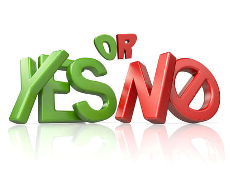 YES or NO concept 3D render illustration isolated on white backgroundの写真素材