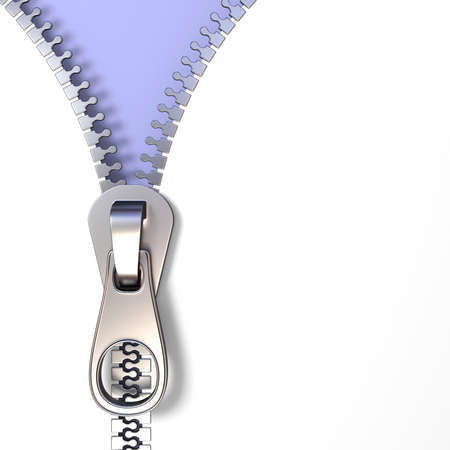 Metal zipper on purple background vertical 3D render illustration isolated on whiteの写真素材