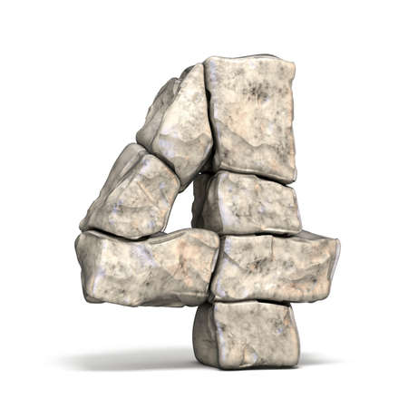 Stone font number 4 FOUR 3D render illustration isolated on white backgroundの写真素材