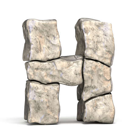 Stone font letter H 3D render illustration isolated on white backgroundの写真素材