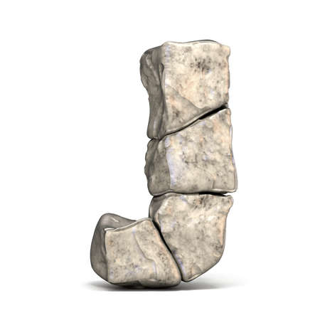 Stone font letter J 3D render illustration isolated on white backgroundの写真素材