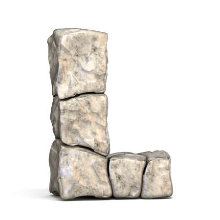 Stone font letter L 3D render illustration isolated on white backgroundの写真素材