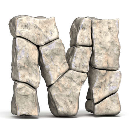Stone font letter M 3D render illustration isolated on white backgroundの写真素材