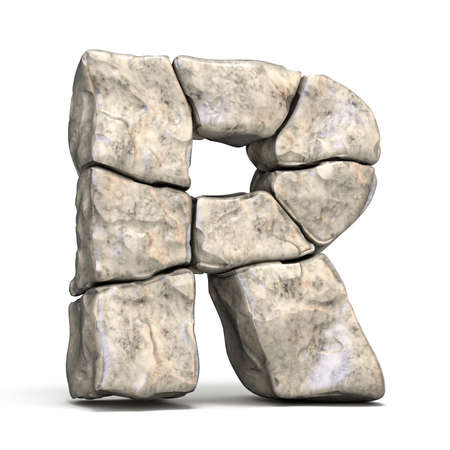 Stone font letter R 3D render illustration isolated on white backgroundの写真素材