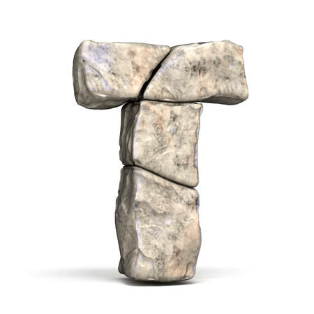 Stone font letter T 3D render illustration isolated on white backgroundの写真素材