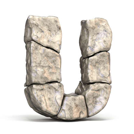 Stone font letter U 3D render illustration isolated on white backgroundの写真素材