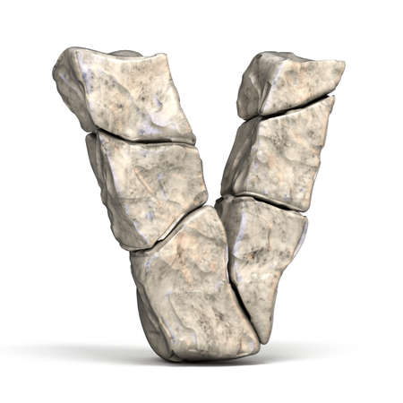 Stone font letter V 3D render illustration isolated on white backgroundの写真素材