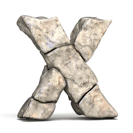 Stone font letter X 3D render illustration isolated on white backgroundの写真素材