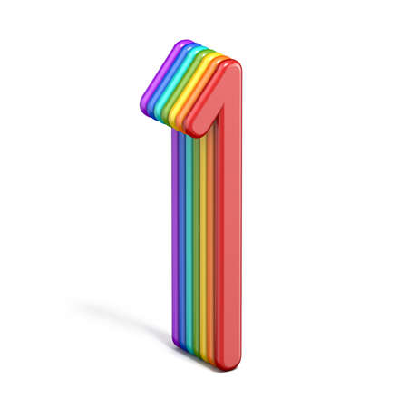 Rainbow font number 1 ONE 3D rendering illustration isolated on white backgroundの写真素材