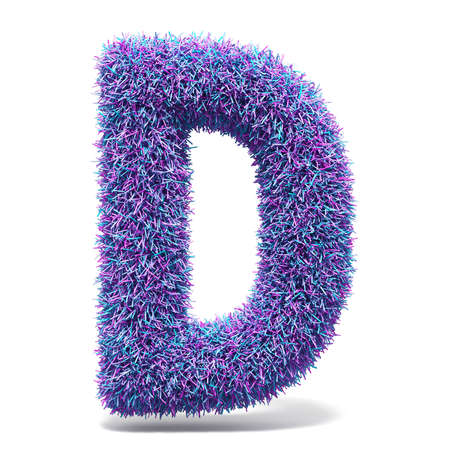 Purple faux fur LETTER D 3D render illustration isolated on white backgroundの写真素材