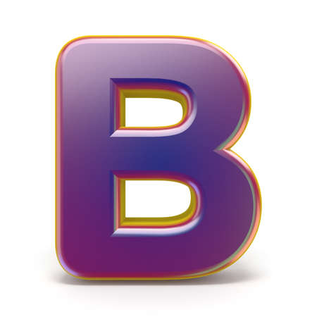 Letter B purple font yellow outlined 3D rendering illustration isolated on white backgroundの写真素材