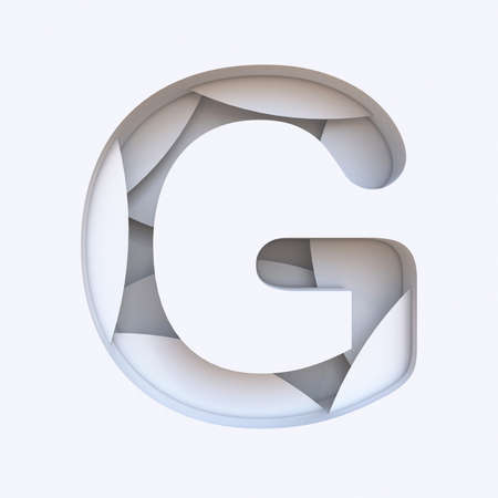 White abstract layers font Letter G 3D render illustration isolated on white backgroundの写真素材