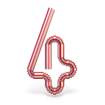 Drinking straw Number 4 FOUR 3D render illustration isolated on white background